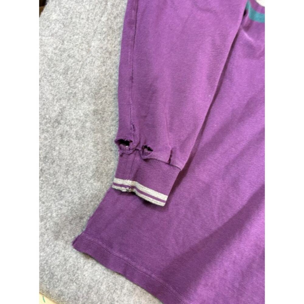 Vintage 80s LL Bean Long Sleeve Shirt Mens L Purple Mock Neck Striped Streetwear - Picture 4 of 9